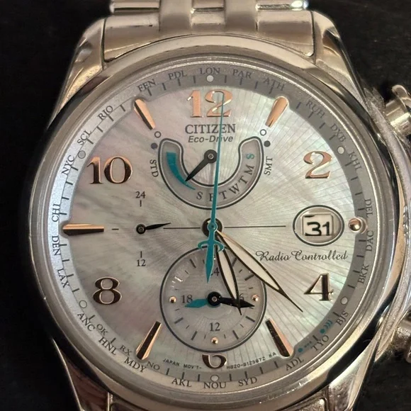 CITIZEN Eco-Drive MOP Dial World Time Radio Controlled Women’s Watch - Picture 2 of 7